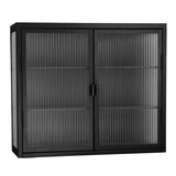 English Elm Retro Style Haze Double Glass Door Wall Cabinet With Detachable Shelves For Office, Dining Room,Living Room, Kitchen and Bathroom Black(=Old Item Code W68751723)