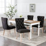 English Elm Nikki Collection Modern, High-End Tufted Solid Wood Contemporary Flax Upholstered Linen Dining Chair With Wood Legs Nailhead Trim 2- Piece s Set,Black Linen, Sw6801Bk