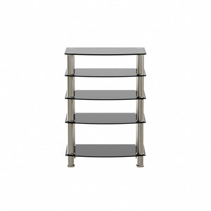 English Elm 5-tier Tempered Glass End Table with Matte Black Steel Frame for Modern Interiors W24104952