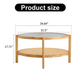 English Elm Modern Simple Circular Double-Layer Solid Wood Tea Table Rattan Woven Chinese Side Table Small Round Table Suitable For Living Room, Dining Room and Bedroom