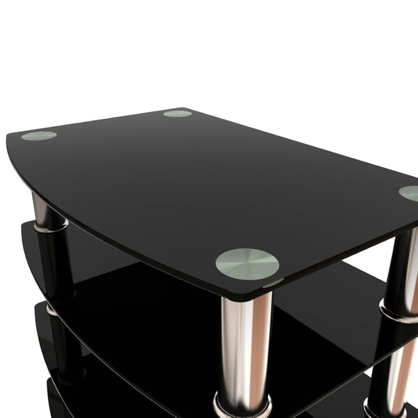 English Elm 5-tier Tempered Glass End Table with Matte Black Steel Frame for Modern Interiors W24104952