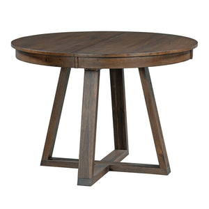 English Elm Trexm Mid-century Extendable Round Dining Set Acacia Veneer Table Four Tufted Chairs ST000094AAD