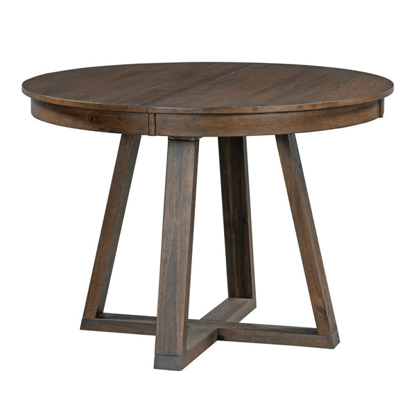 English Elm Trexm Mid-century Extendable Round Dining Set Acacia Veneer Table Four Tufted Chairs ST000094AAD