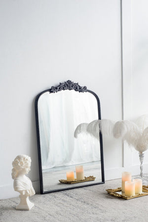 English Elm 24" X 36" Matte Gold Iron Baroque Floral Wall Mirror for Entryway or Bathroom W2078123591