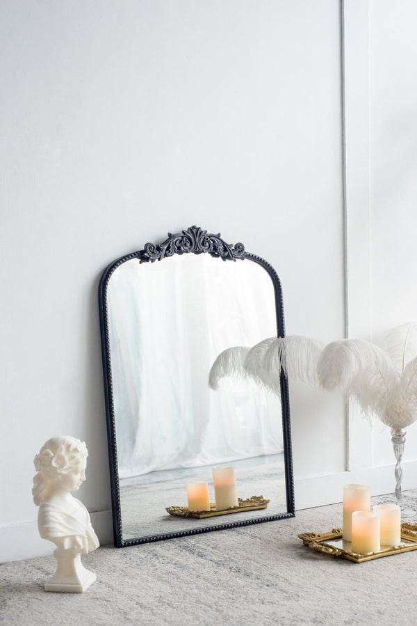 English Elm 24" X 36" Matte Gold Iron Baroque Floral Wall Mirror for Entryway or Bathroom W2078123591