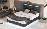 English Elm Queen Size Floating Bed Frame With Led Lights and Usb Charging,Modern Upholstered Platform Led Bed Frame,Black