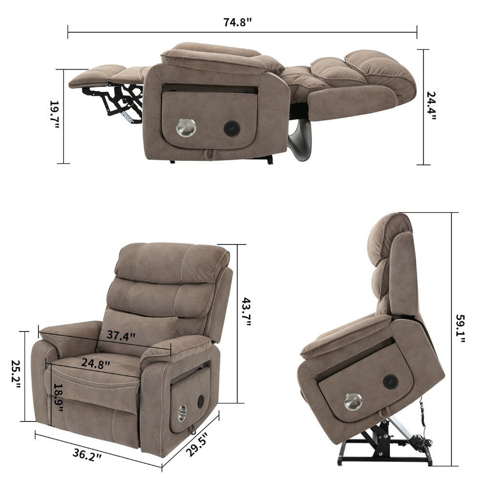 English Elm Lounge Power Lift Recliner with Massage Heat and Full Flat Recline for Living Room W547S00063