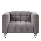 English Elm 42" Modern Sofa Dutch Fluff Upholstered Sofa With Solid Wood Legs, Buttoned Tufted Backrest,Gray