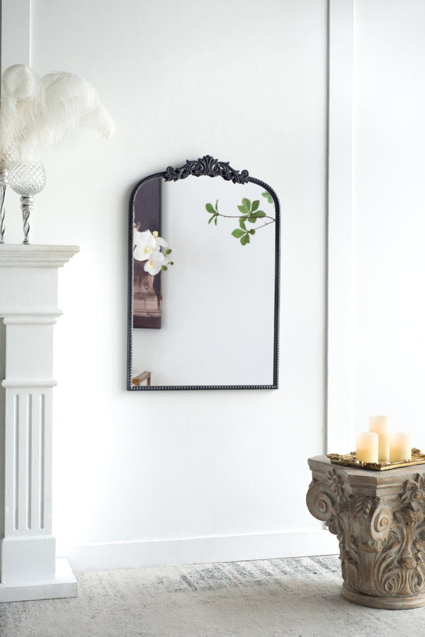 English Elm 24" X 36" Matte Gold Iron Baroque Floral Wall Mirror for Entryway or Bathroom W2078123591