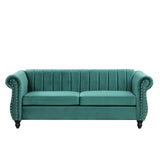 English Elm 82.5" Modern Sofa Dutch Fluff Upholstered Sofa With Solid Wood Legs, Buttoned Tufted Backrest,Green