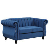 English Elm 51" Modern Sofa Dutch Fluff Upholstered Sofa With Solid Wood Legs, Buttoned Tufted Backrest,Blue