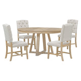 Hearth and Haven Olivia 5 Piece Functional Dining Set, Round Table with Leaf and 4 Upholstered Chairs, Natural