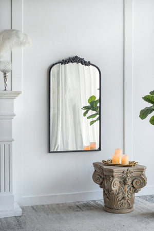 English Elm 24" X 36" Matte Gold Iron Baroque Floral Wall Mirror for Entryway or Bathroom W2078123593