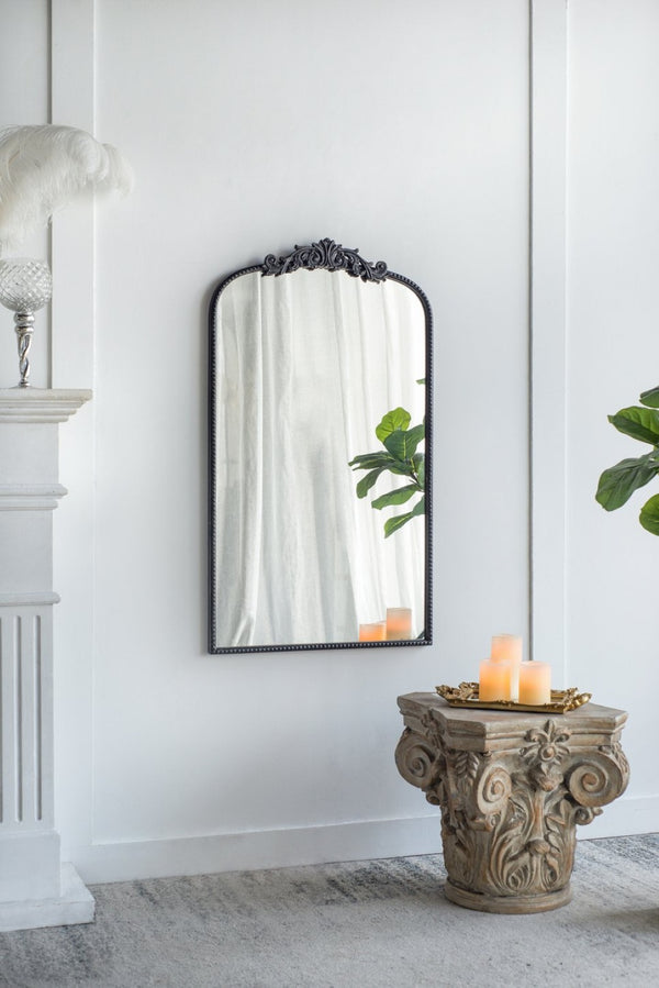 English Elm 24" X 36" Matte Gold Iron Baroque Floral Wall Mirror for Entryway or Bathroom W2078123593