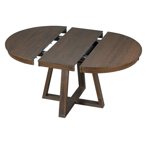 English Elm Trexm Mid-century Extendable Round Dining Set Acacia Veneer Table Four Tufted Chairs ST000094AAD