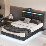 English Elm Queen Size Floating Bed Frame With Led Lights and Usb Charging,Modern Upholstered Platform Led Bed Frame,Black