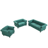 English Elm Modern Three-Piece Sofa Set With Solid Wood Legs, Buttoned Tufted Backrest, Frosted Velvet Upholstered Sofa Set Including Three-Seater Sofa, Double Seater and Living Room Furniture Set Single Chair,