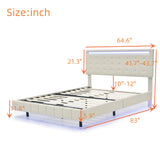 English Elm Queen Size Floating Bed Frame With Led Lights and Usb Charging,Modern Upholstered Platform Led Bed Frame,Beige