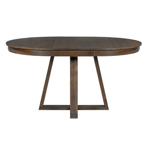 English Elm Trexm Mid-century Extendable Round Dining Set Acacia Veneer Table Four Tufted Chairs ST000094AAD