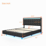 English Elm Queen Size Floating Bed Frame With Led Lights and Usb Charging,Modern Upholstered Platform Led Bed Frame,Black