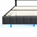 English Elm Queen Size Floating Bed Frame With Led Lights and Usb Charging,Modern Upholstered Platform Led Bed Frame,Black