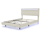 English Elm Queen Size Floating Bed Frame With Led Lights and Usb Charging,Modern Upholstered Platform Led Bed Frame,Beige