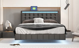 English Elm Queen Size Floating Bed Frame With Led Lights and Usb Charging,Modern Upholstered Platform Led Bed Frame,Black