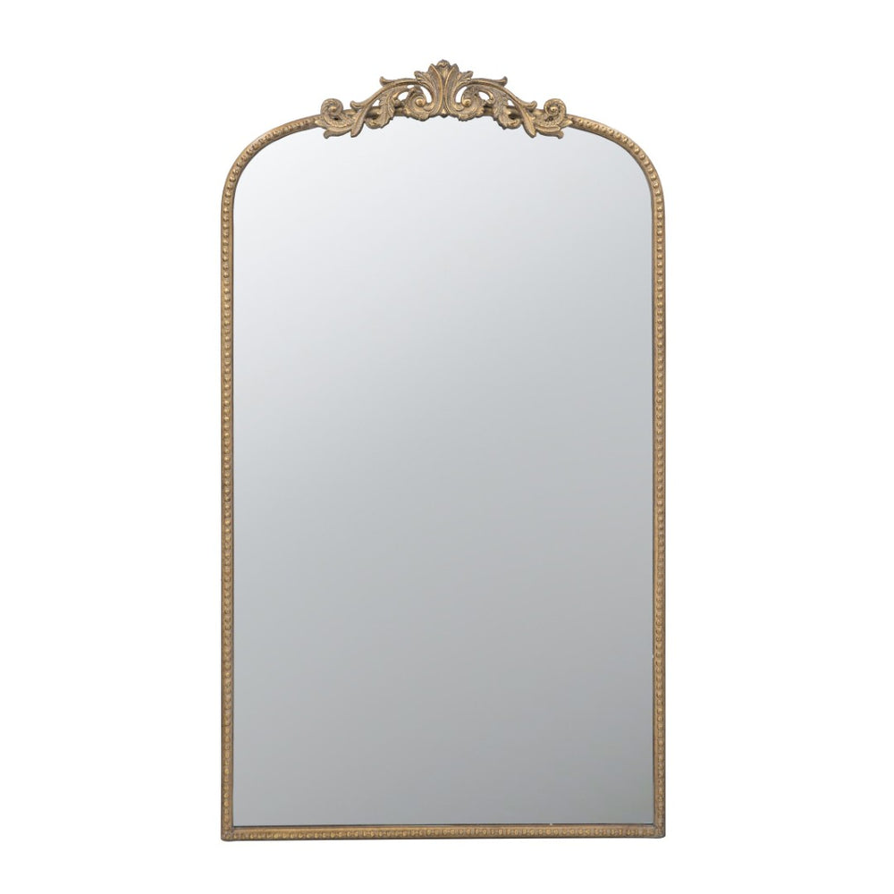English Elm 24" Arched Matte Gold Iron Mirror Baroque Floral Frame Accent for Bedroom Bath W2078123592
