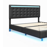 English Elm Queen Size Floating Bed Frame With Led Lights and Usb Charging,Modern Upholstered Platform Led Bed Frame,Black