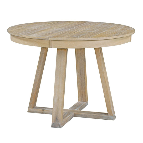 English Elm Trexm Retro Round Extendable Dining Set Acacia Veneer Table Four Tufted Chairs ST000094AAN