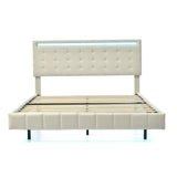 English Elm Queen Size Floating Bed Frame With Led Lights and Usb Charging,Modern Upholstered Platform Led Bed Frame,Beige