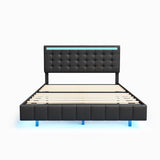 English Elm Queen Size Floating Bed Frame With Led Lights and Usb Charging,Modern Upholstered Platform Led Bed Frame,Black