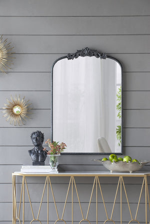 English Elm 24" X 36" Matte Gold Iron Baroque Floral Wall Mirror for Entryway or Bathroom W2078123591