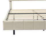 English Elm Queen Size Floating Bed Frame With Led Lights and Usb Charging,Modern Upholstered Platform Led Bed Frame,Beige