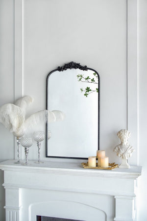 English Elm 24" X 36" Matte Gold Iron Baroque Floral Wall Mirror for Entryway or Bathroom W2078123593