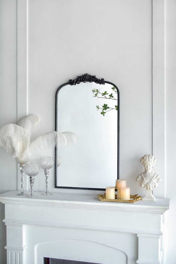 English Elm 24" X 36" Matte Gold Iron Baroque Floral Wall Mirror for Entryway or Bathroom W2078123593