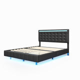 English Elm Queen Size Floating Bed Frame With Led Lights and Usb Charging,Modern Upholstered Platform Led Bed Frame,Black