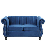 English Elm 51" Modern Sofa Dutch Fluff Upholstered Sofa With Solid Wood Legs, Buttoned Tufted Backrest,Blue