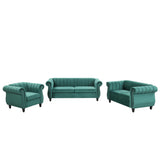 English Elm Modern Three-Piece Sofa Set With Solid Wood Legs, Buttoned Tufted Backrest, Frosted Velvet Upholstered Sofa Set Including Three-Seater Sofa, Double Seater and Living Room Furniture Set Single Chair,