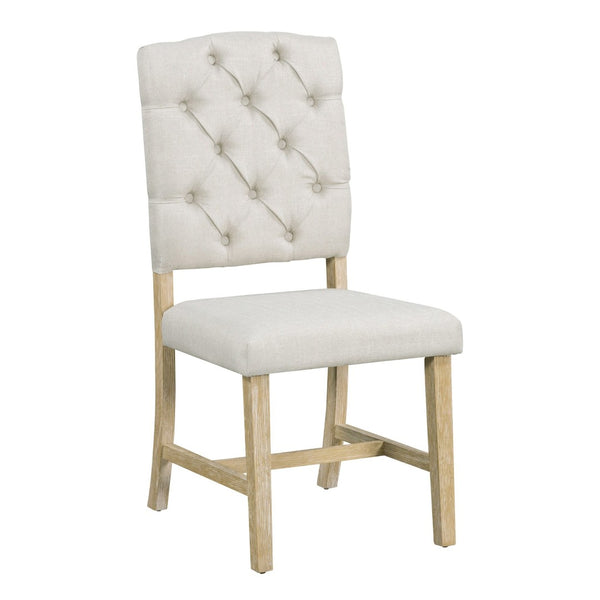 English Elm Trexm Retro Round Extendable Dining Set Acacia Veneer Table Four Tufted Chairs ST000094AAN