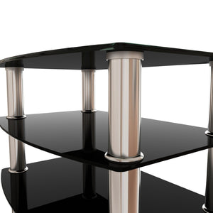 English Elm 5-tier Tempered Glass End Table with Matte Black Steel Frame for Modern Interiors W24104952