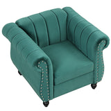 English Elm 39" Modern Sofa Dutch Fluff Upholstered Sofa With Solid Wood Legs, Buttoned Tufted Backrest,Green