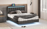 English Elm Queen Size Floating Bed Frame With Led Lights and Usb Charging,Modern Upholstered Platform Led Bed Frame,Black