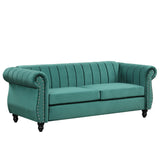 English Elm 82.5" Modern Sofa Dutch Fluff Upholstered Sofa With Solid Wood Legs, Buttoned Tufted Backrest,Green