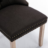 English Elm Nikki Collection Modern, High-End Tufted Solid Wood Contemporary Flax Upholstered Linen Dining Chair With Wood Legs Nailhead Trim 2- Piece s Set,Black Linen, Sw6801Bk