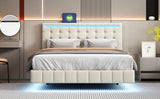 English Elm Queen Size Floating Bed Frame With Led Lights and Usb Charging,Modern Upholstered Platform Led Bed Frame,Beige