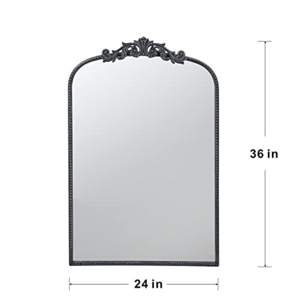 English Elm 24" X 36" Matte Gold Iron Baroque Floral Wall Mirror for Entryway or Bathroom W2078123591