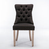 Tufted Black Linen Dining Chairs, 2-Pack with Wood Legs & Nailhead Trim