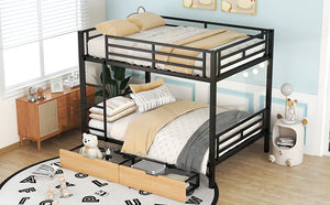 English Elm Metal Full Size Convertible Bunk Bed with 2 Drawers, Black – Space-Saving Sturdy Metal Frame, Ladder, 450lb Upper Capacity, Modern Design GX001518AAB