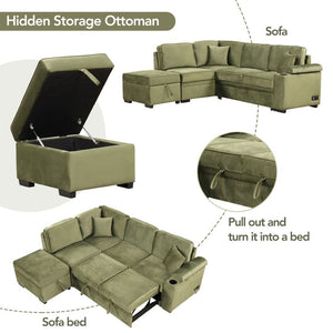 English Elm 84.75" Linen Sectional Sleeper Sofa with Storage Ottoman for Apartment Living SG000550AAF